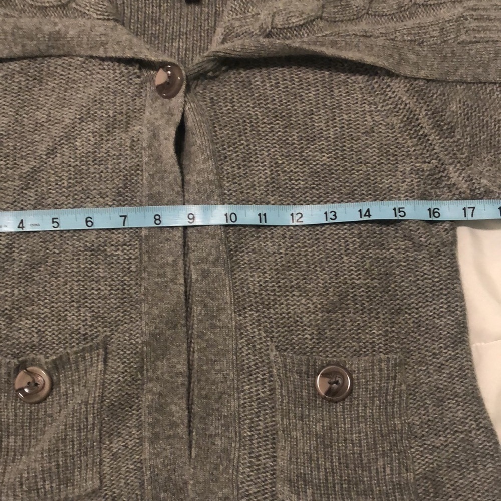 BCBG MaxAzria angora wool blend sweater in grey with top design button 2 pockets - Picture 6 of 12